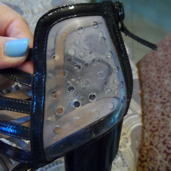 Chanel Black Patent Leather Multi Strap Booties w/Clear Perforated PVC Size 40 - Picture 11 of 16